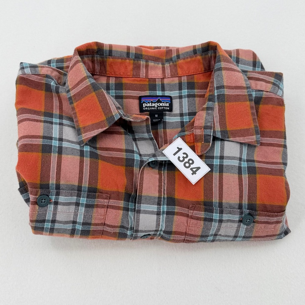 Patagonia Flannel Button Down Mens Medium Orange Plaid 53837 Excellent - Picture 8 of 8